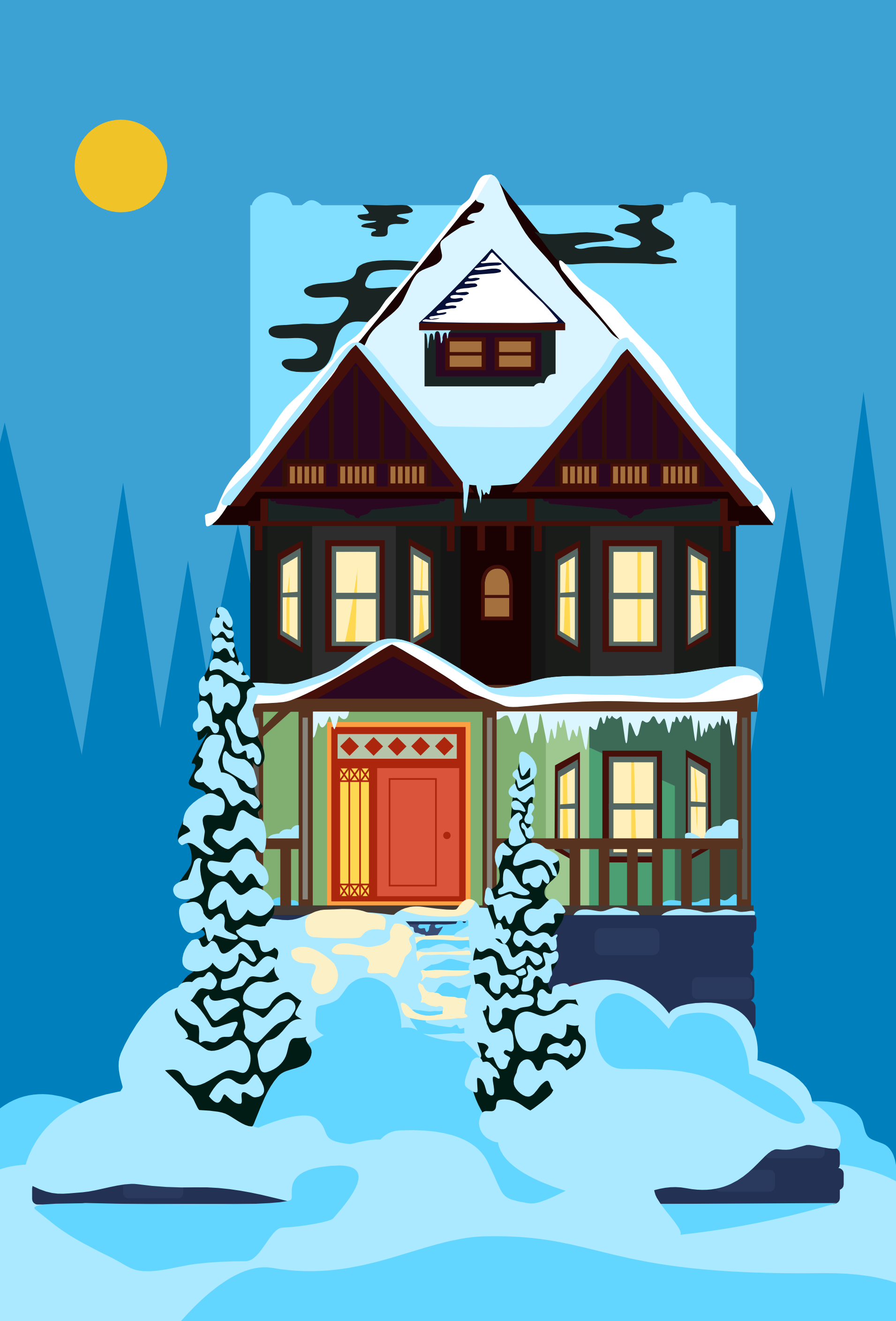 illustration of a house in winter