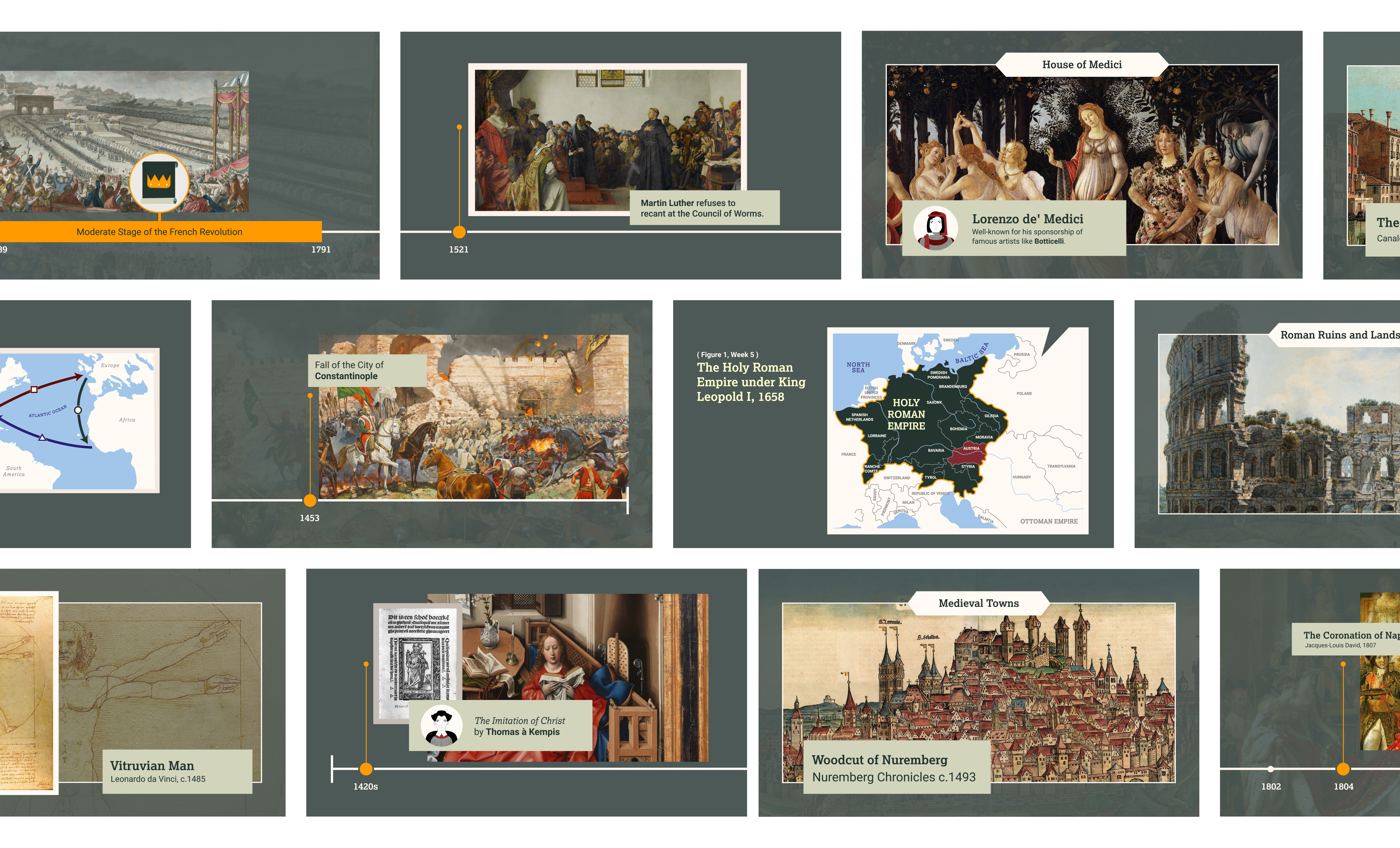 large image takes full-width of screen, depicting different samples from the e-learning course.
