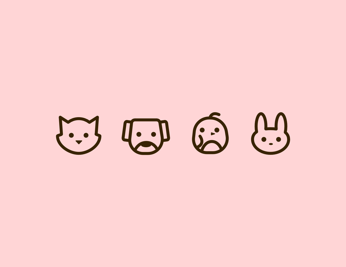 Shows four custom-made icons depicting different animals