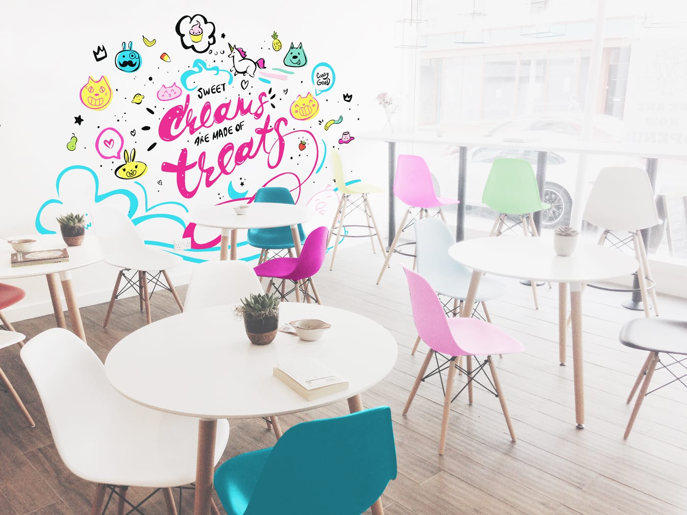 Mural mockup in a fictional frozen yogurt shop